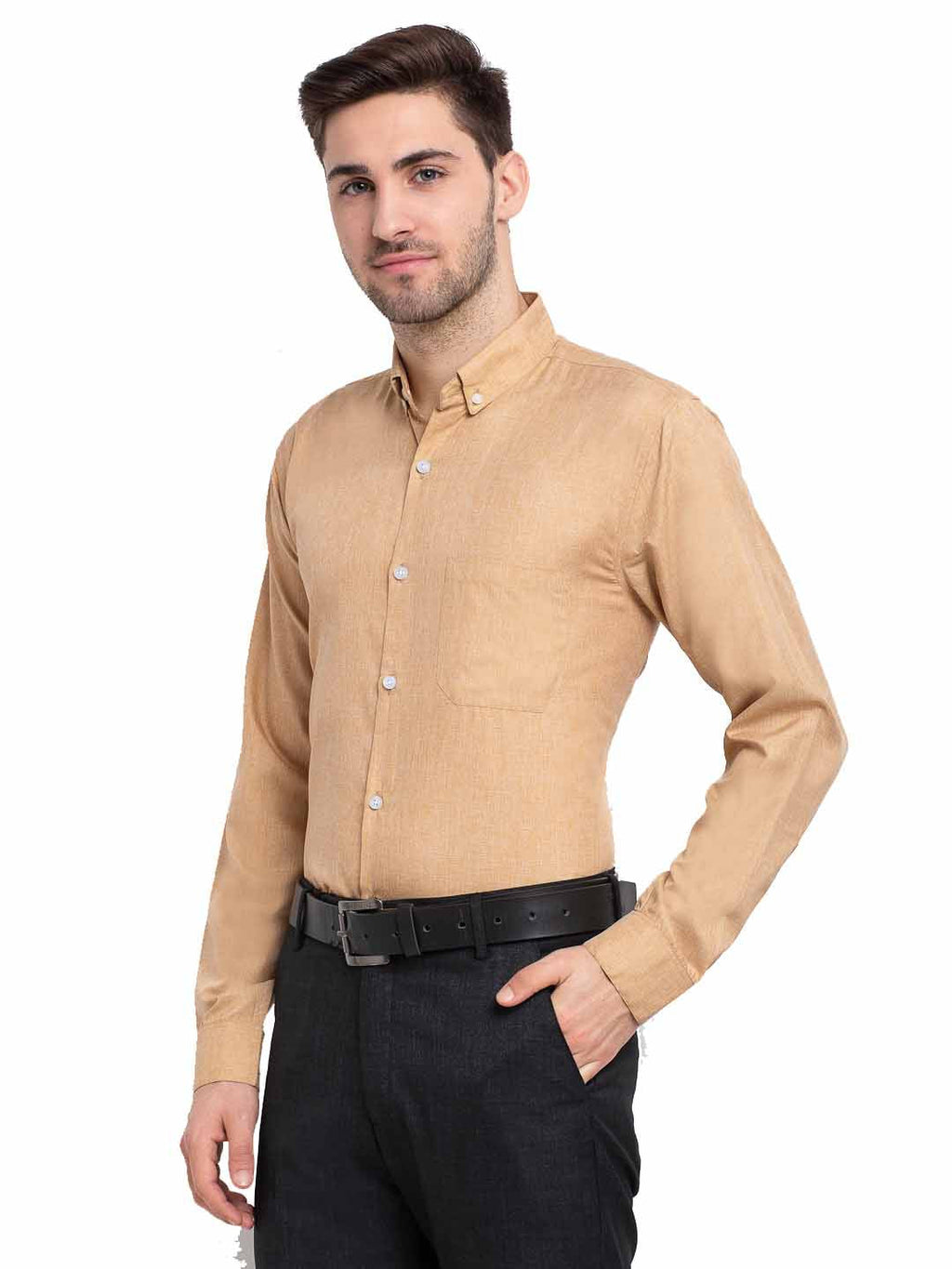 Jainish Beige Men's Button Down Collar Cotton Formal Shirt ( SF 785Beige ) | Grocsy
