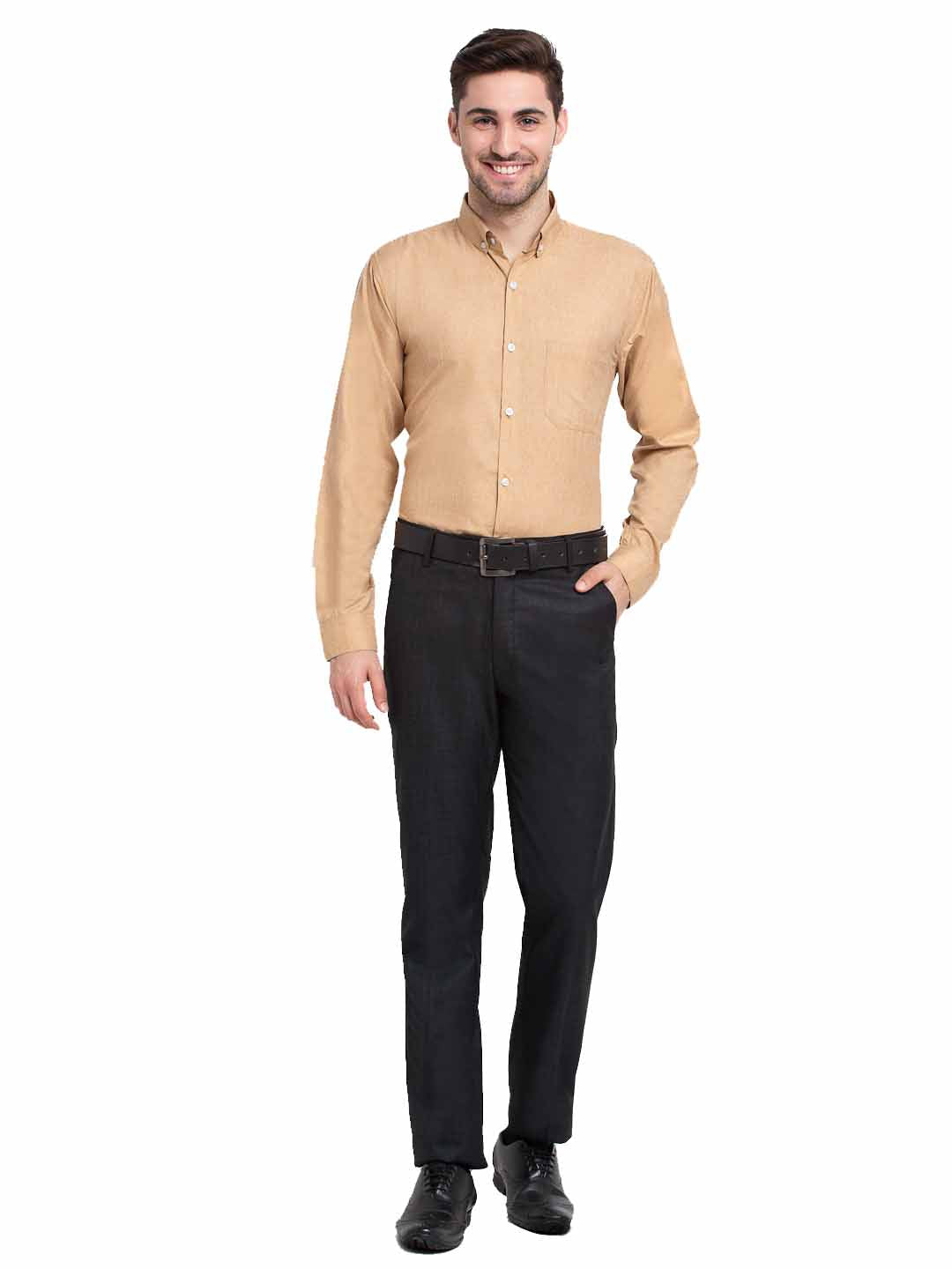 Jainish Beige Men's Button Down Collar Cotton Formal Shirt ( SF 785Beige ) | Grocsy