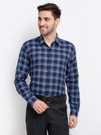 Jainish Blue Men's Checked Cotton Formal Shirt ( SF 786Blue ) | Grocsy