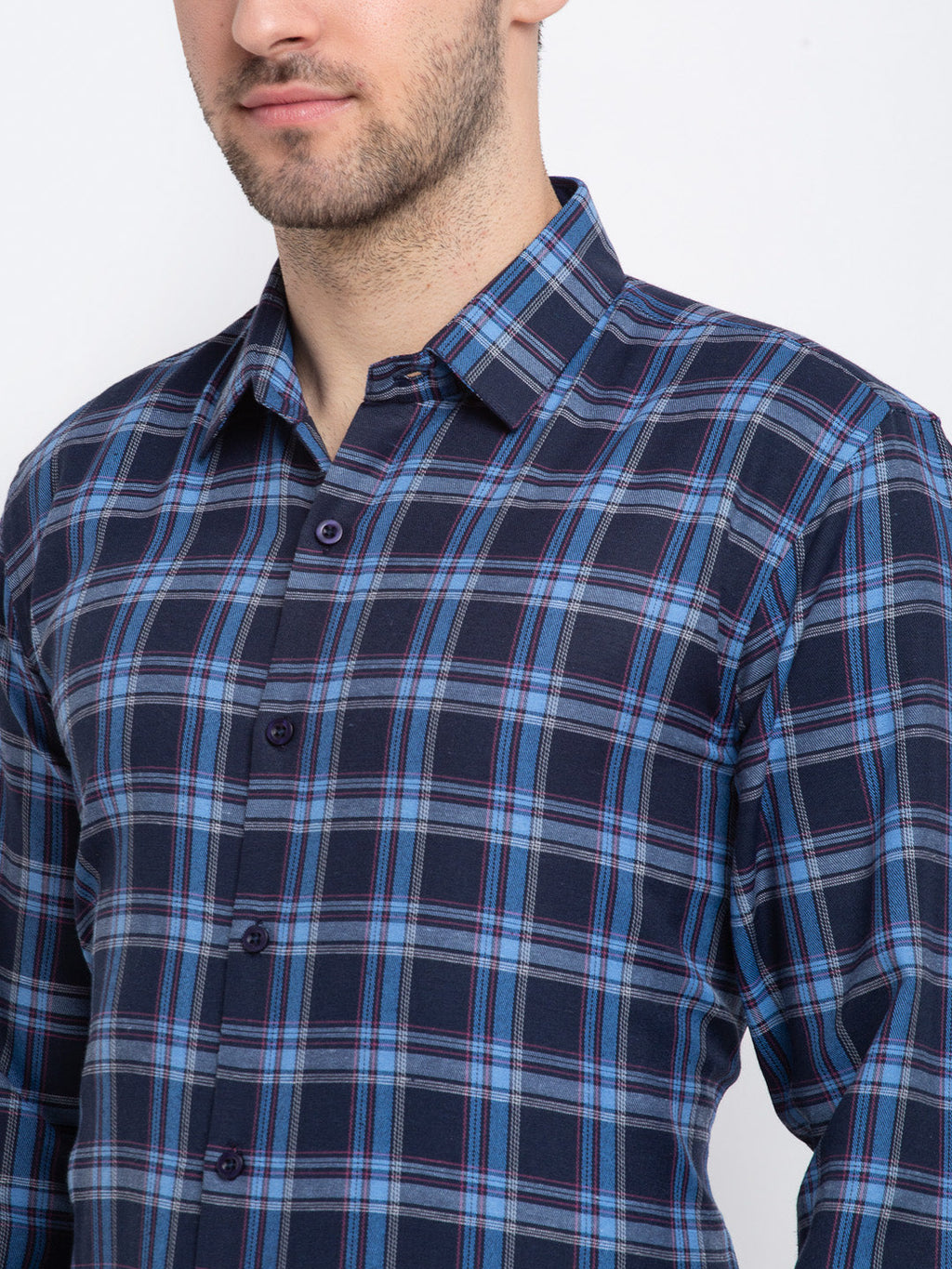 Jainish Blue Men's Checked Cotton Formal Shirt ( SF 786Blue ) | Grocsy