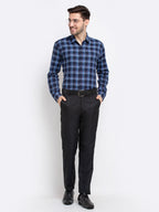 Jainish Blue Men's Checked Cotton Formal Shirt ( SF 786Blue ) | Grocsy