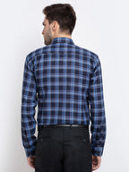 Jainish Blue Men's Checked Cotton Formal Shirt ( SF 786Blue ) | Grocsy