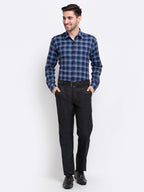 Jainish Blue Men's Checked Cotton Formal Shirt ( SF 786Blue ) | Grocsy