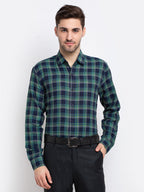 Jainish Green Men's Checked Cotton Formal Shirt ( SF 786Green ) | Grocsy