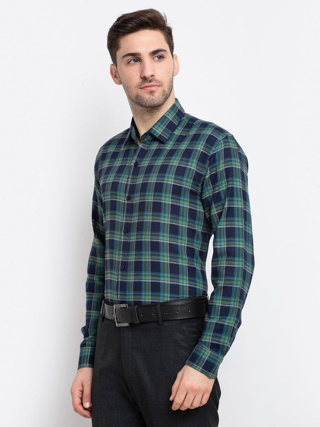 Jainish Green Men's Checked Cotton Formal Shirt ( SF 786Green ) | Grocsy