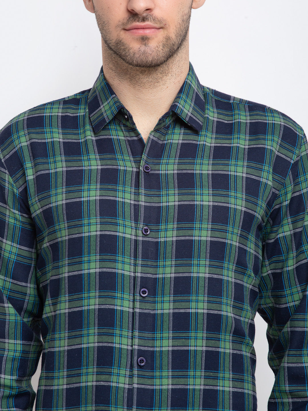 Jainish Green Men's Checked Cotton Formal Shirt ( SF 786Green ) | Grocsy
