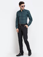 Jainish Green Men's Checked Cotton Formal Shirt ( SF 786Green ) | Grocsy