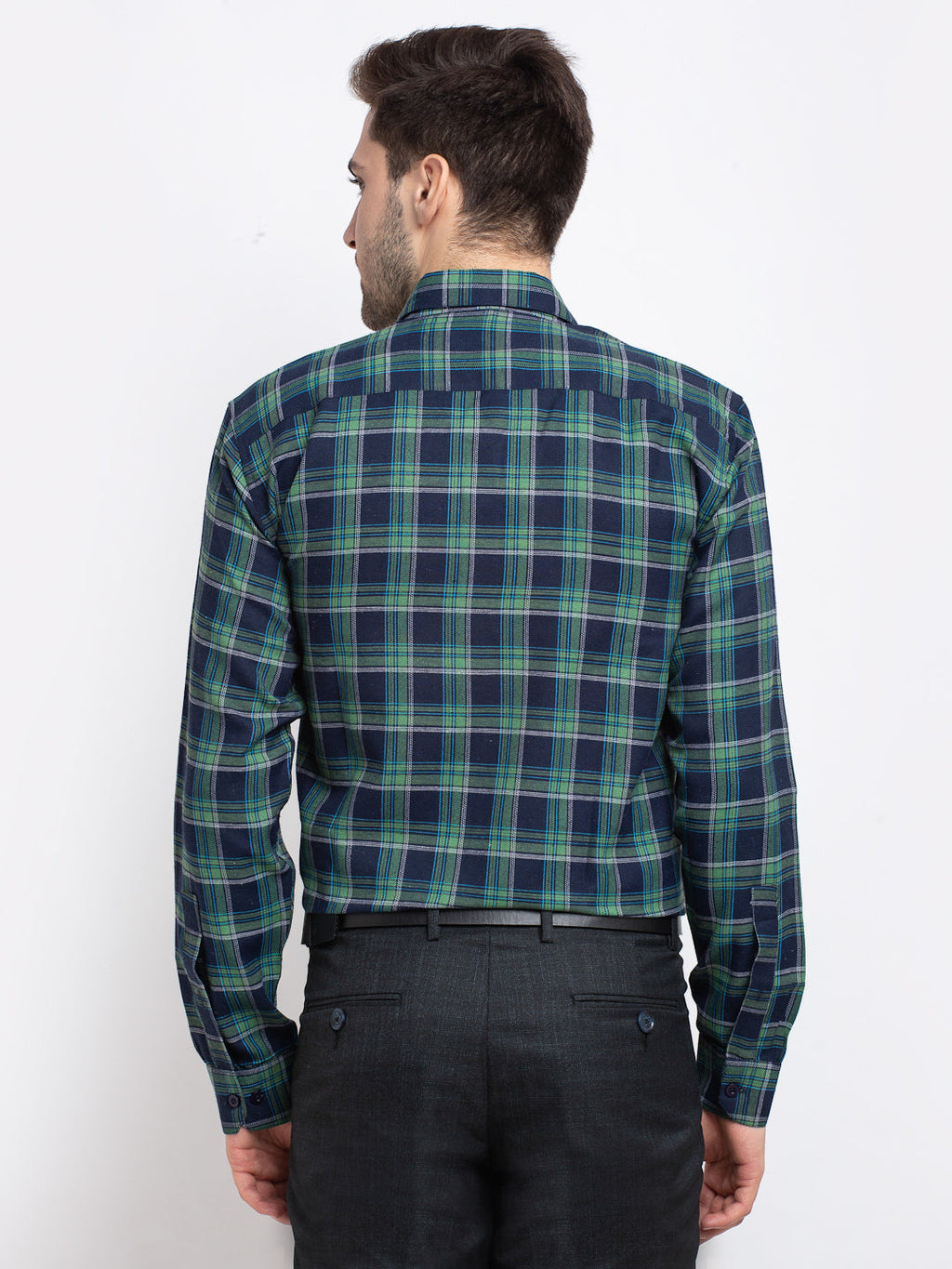 Jainish Green Men's Checked Cotton Formal Shirt ( SF 786Green ) | Grocsy