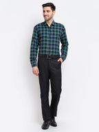Jainish Green Men's Checked Cotton Formal Shirt ( SF 786Green ) | Grocsy