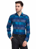 Jainish Blue Men's Checked Cotton Formal Shirt ( SF 787Blue ) | Grocsy