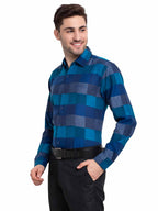 Jainish Blue Men's Checked Cotton Formal Shirt ( SF 787Blue ) | Grocsy