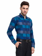Jainish Blue Men's Checked Cotton Formal Shirt ( SF 787Blue ) | Grocsy