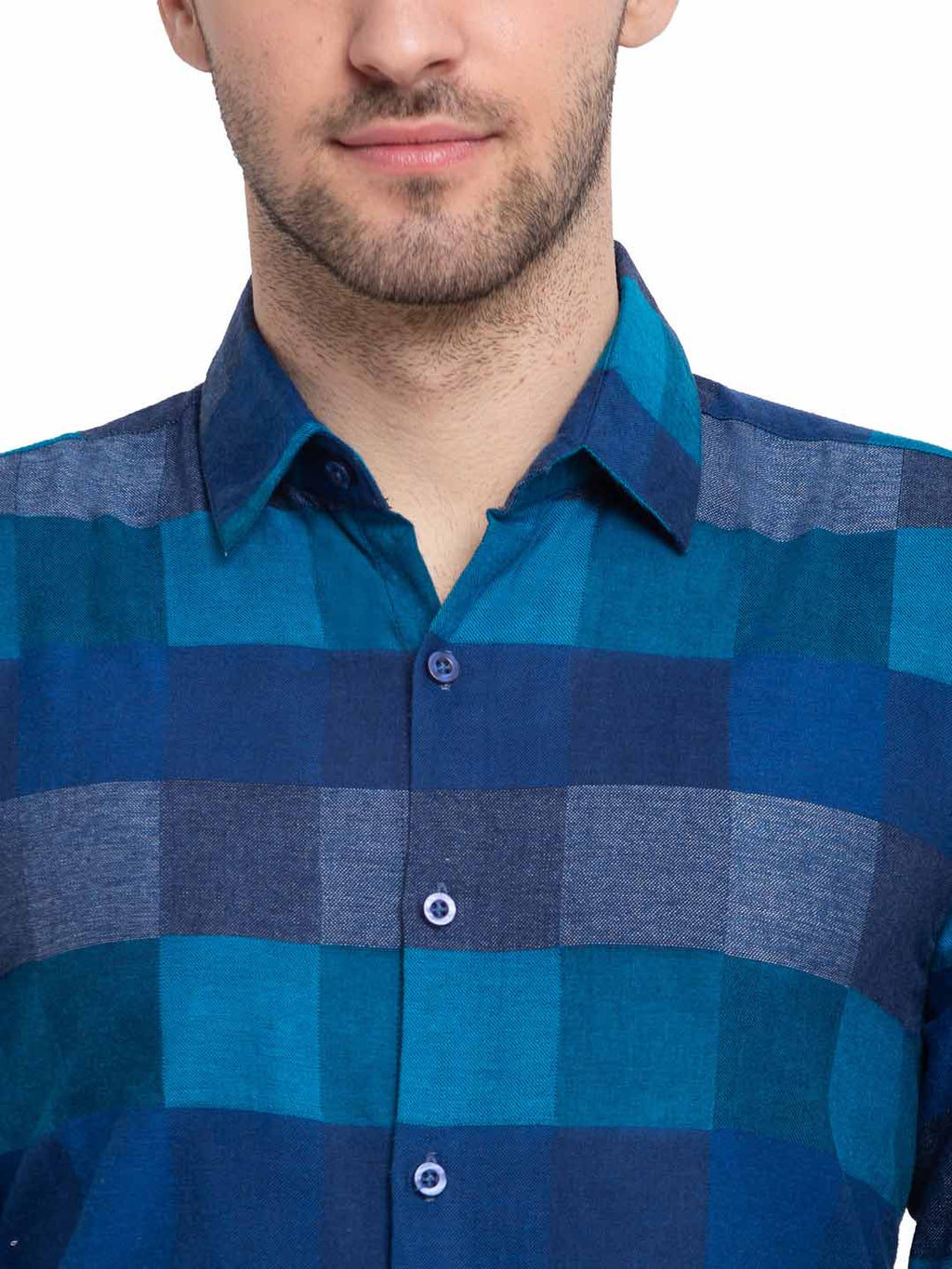 Jainish Blue Men's Checked Cotton Formal Shirt ( SF 787Blue ) | Grocsy