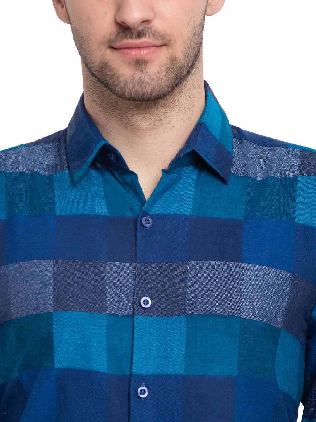 Jainish Blue Men's Checked Cotton Formal Shirt ( SF 787Blue ) | Grocsy