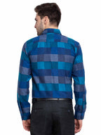 Jainish Blue Men's Checked Cotton Formal Shirt ( SF 787Blue ) | Grocsy