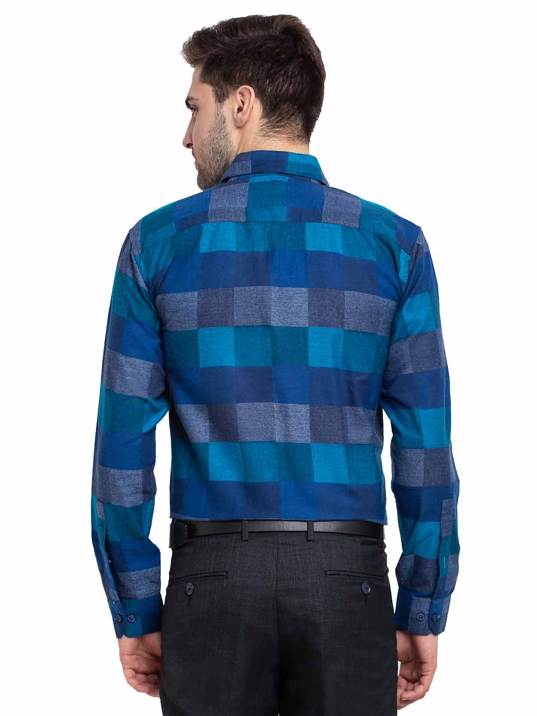 Jainish Blue Men's Checked Cotton Formal Shirt ( SF 787Blue ) | Grocsy