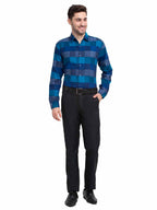 Jainish Blue Men's Checked Cotton Formal Shirt ( SF 787Blue ) | Grocsy