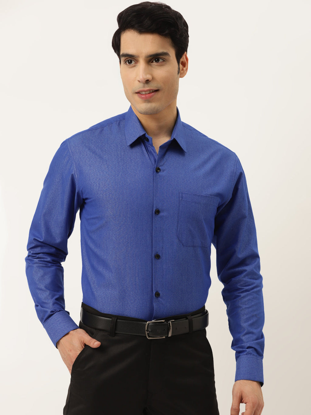 Jainish Men's Solid Formal Cotton Shirt ( SF 788Blue ) | Grocsy