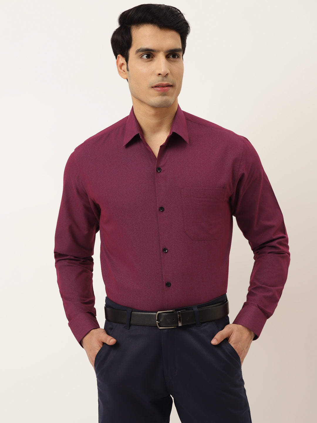 Jainish Men's Solid Formal Cotton Shirt ( SF 788Wine ) | Grocsy
