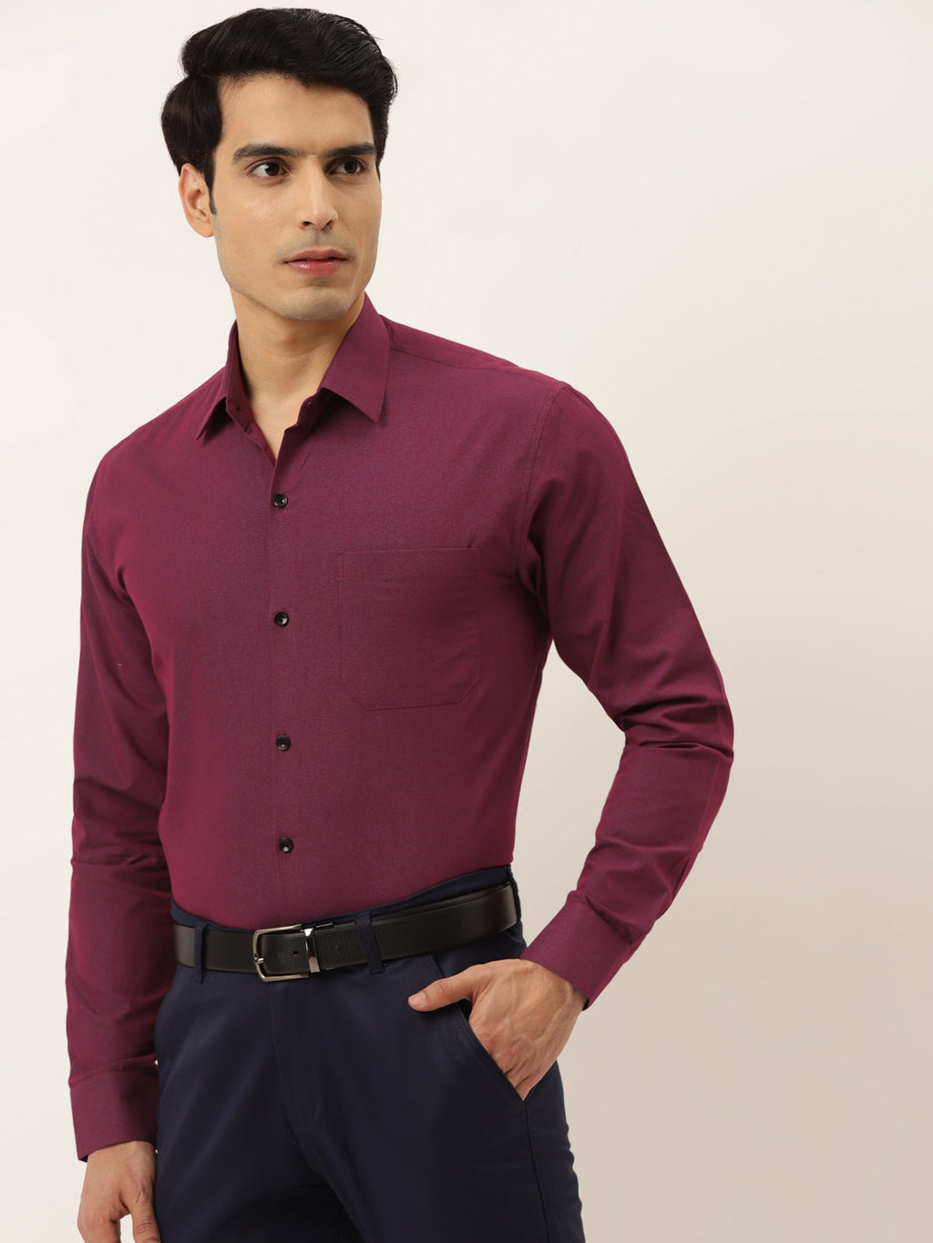 Jainish Men's Solid Formal Cotton Shirt ( SF 788Wine ) | Grocsy