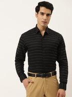 Jainish Men's Formal Cotton Horizontal Striped Shirt ( SF 790Black ) | Grocsy