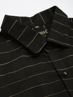 Jainish Men's Formal Cotton Horizontal Striped Shirt ( SF 790Black ) | Grocsy