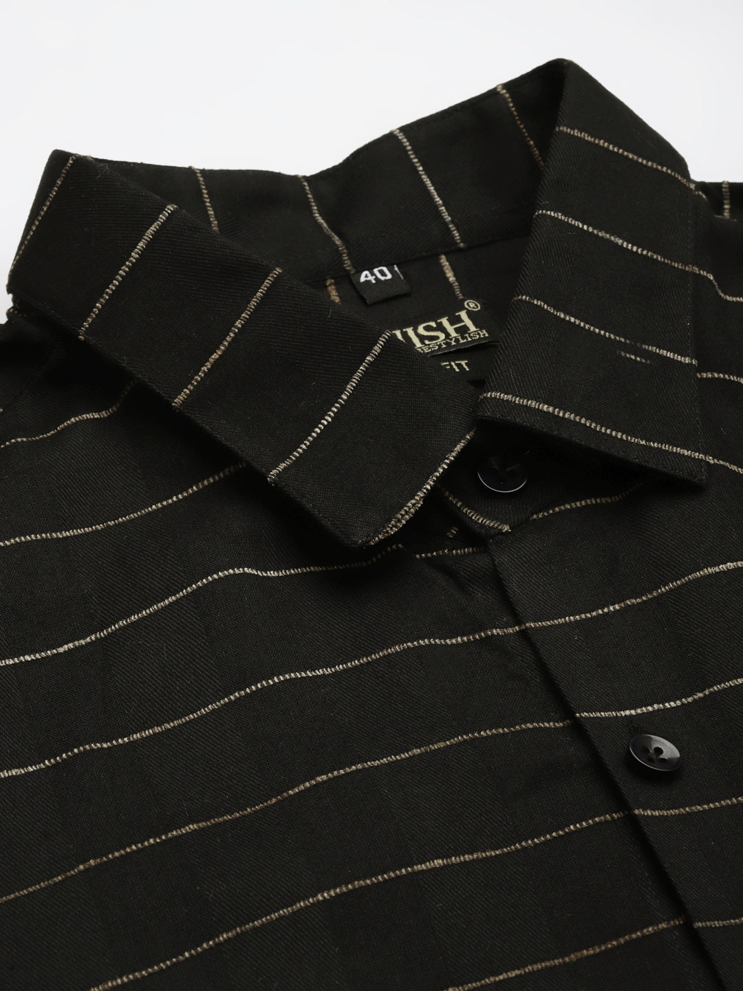 Jainish Men's Formal Cotton Horizontal Striped Shirt ( SF 790Black ) | Grocsy
