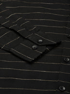 Jainish Men's Formal Cotton Horizontal Striped Shirt ( SF 790Black ) | Grocsy