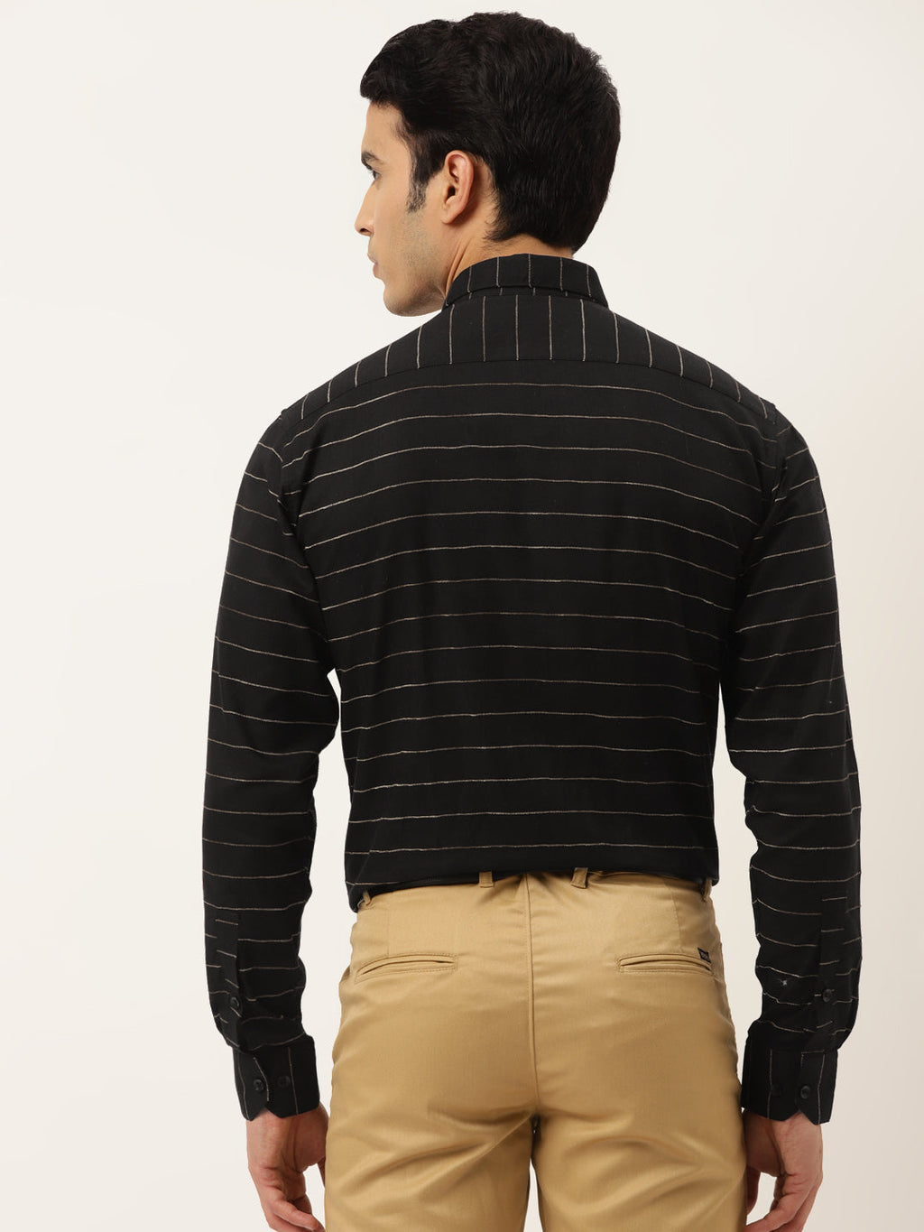Jainish Men's Formal Cotton Horizontal Striped Shirt ( SF 790Black ) | Grocsy