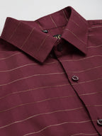 Jainish Men's Formal Cotton Horizontal Striped Shirt ( SF 790Maroon ) | Grocsy
