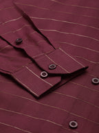 Jainish Men's Formal Cotton Horizontal Striped Shirt ( SF 790Maroon ) | Grocsy
