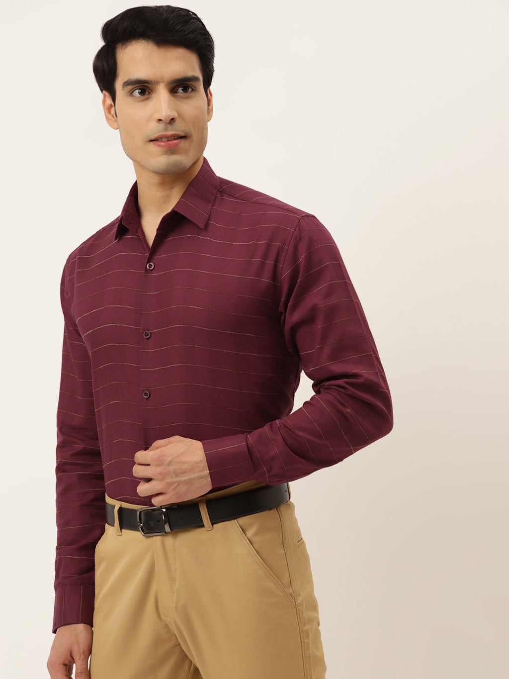 Jainish Men's Formal Cotton Horizontal Striped Shirt ( SF 790Maroon ) | Grocsy