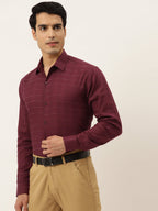 Jainish Men's Formal Cotton Horizontal Striped Shirt ( SF 790Maroon ) | Grocsy