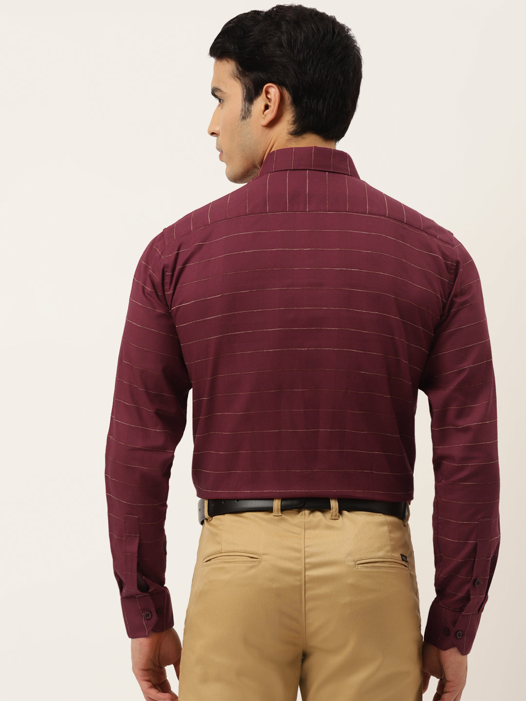 Jainish Men's Formal Cotton Horizontal Striped Shirt ( SF 790Maroon ) | Grocsy