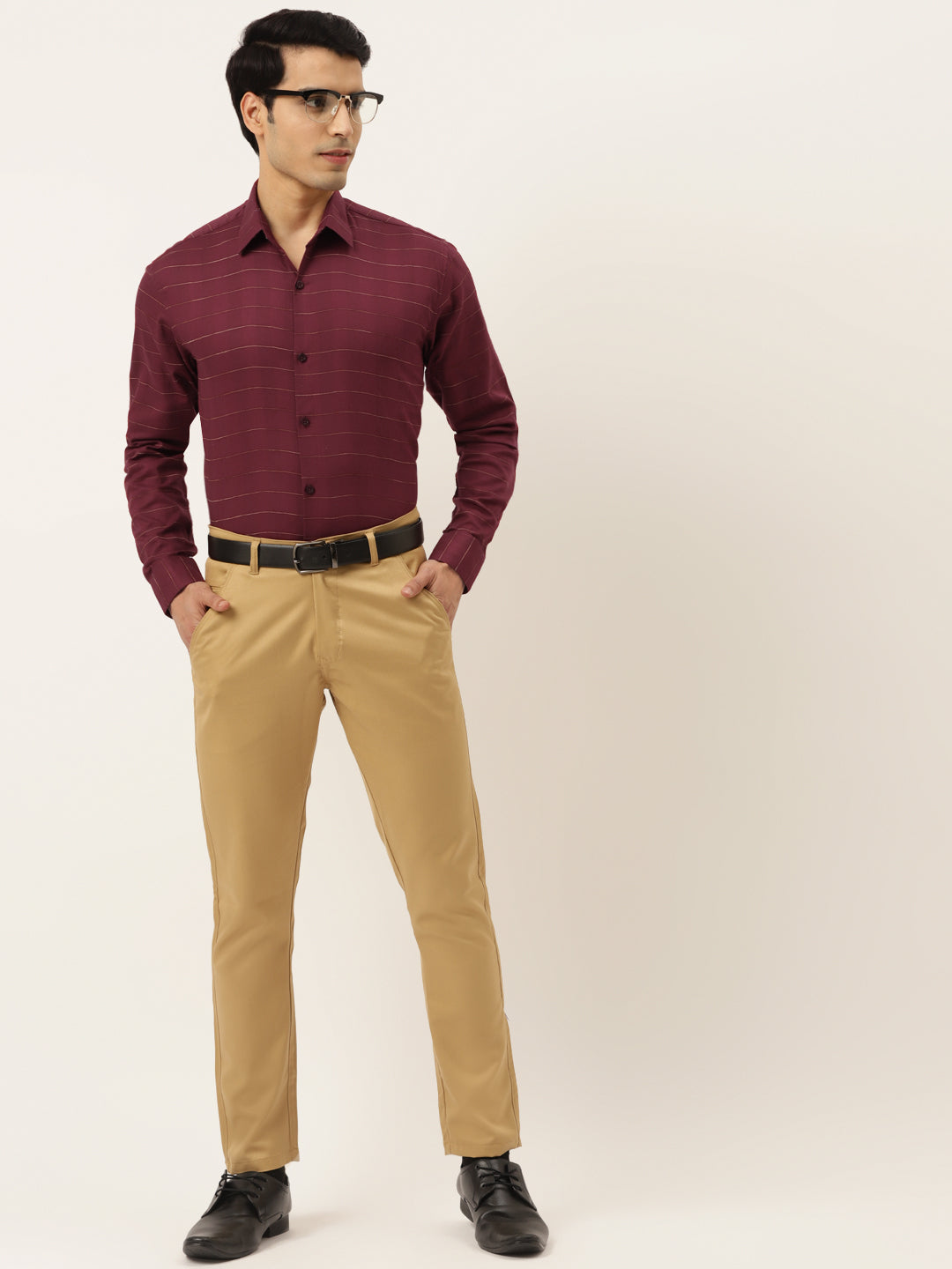 Jainish Men's Formal Cotton Horizontal Striped Shirt ( SF 790Maroon ) | Grocsy