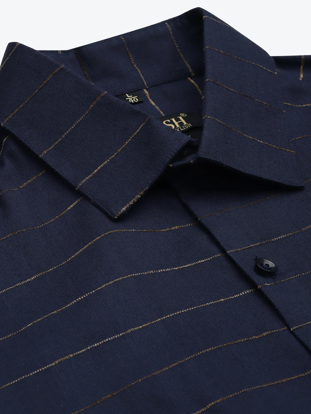 Jainish Men's Formal Cotton Horizontal Striped Shirt ( SF 790Navy ) | Grocsy