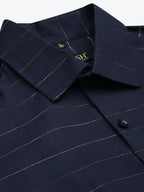 Jainish Men's Formal Cotton Horizontal Striped Shirt ( SF 790Navy ) | Grocsy