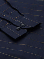 Jainish Men's Formal Cotton Horizontal Striped Shirt ( SF 790Navy ) | Grocsy