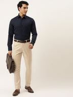 Jainish Men's Formal Cotton Horizontal Striped Shirt ( SF 790Navy ) | Grocsy