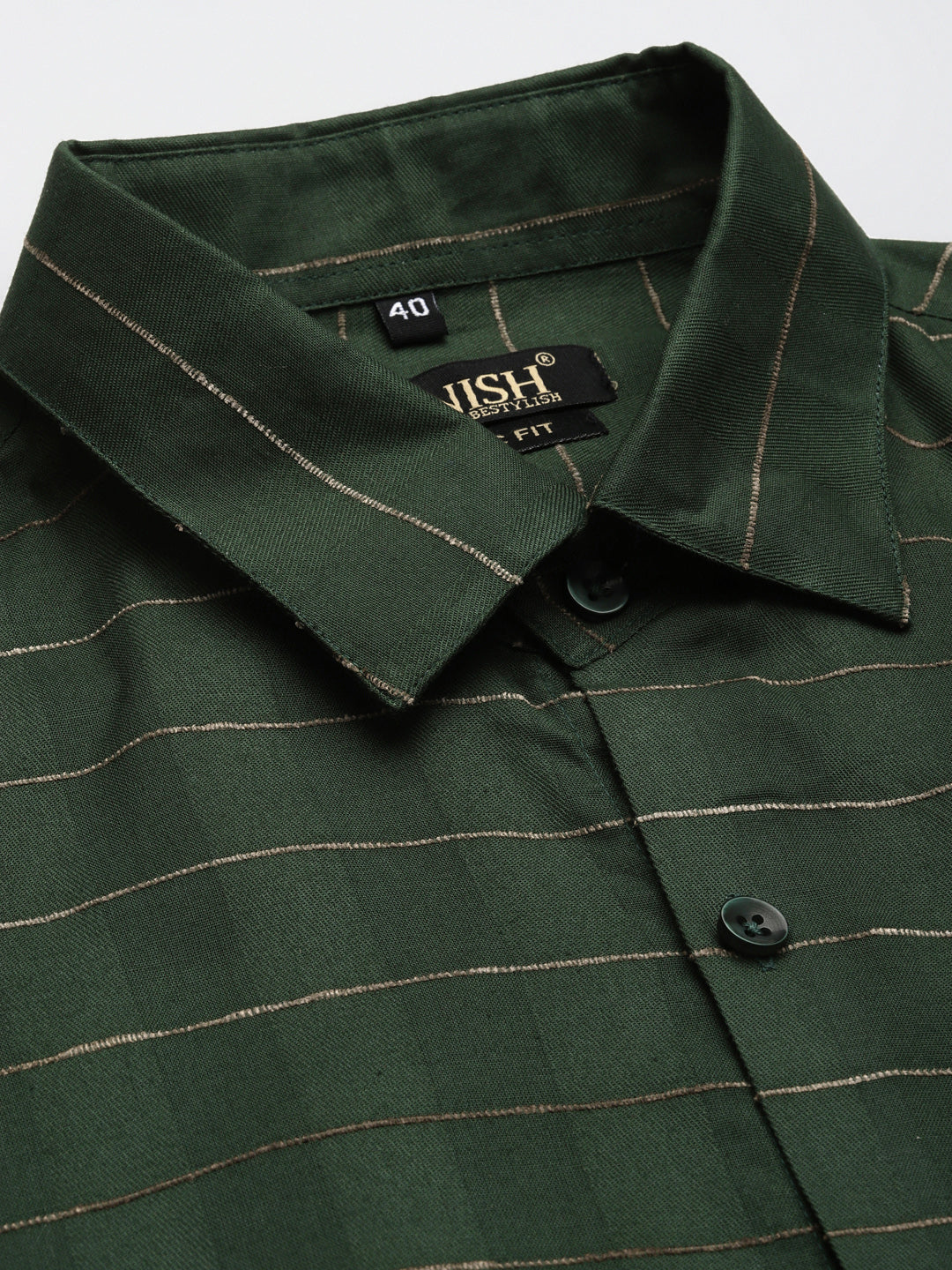 Jainish Men's Formal Cotton Horizontal Striped Shirt ( SF 790Olive ) | Grocsy