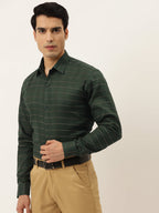 Jainish Men's Formal Cotton Horizontal Striped Shirt ( SF 790Olive ) | Grocsy