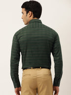 Jainish Men's Formal Cotton Horizontal Striped Shirt ( SF 790Olive ) | Grocsy