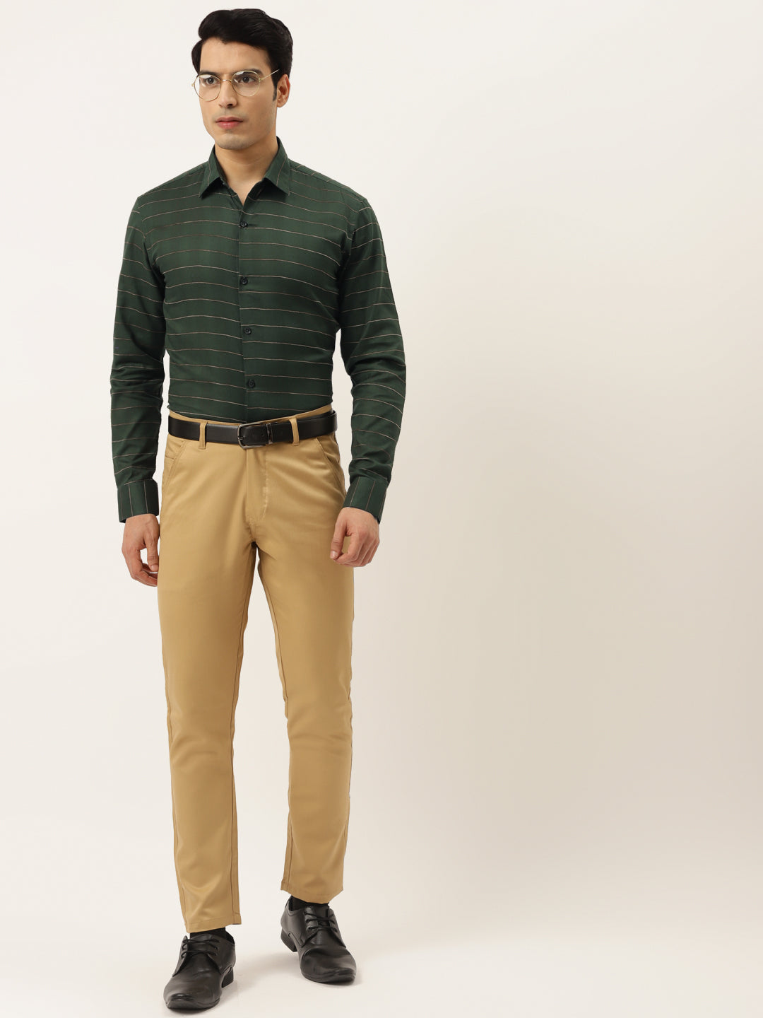 Jainish Men's Formal Cotton Horizontal Striped Shirt ( SF 790Olive ) | Grocsy