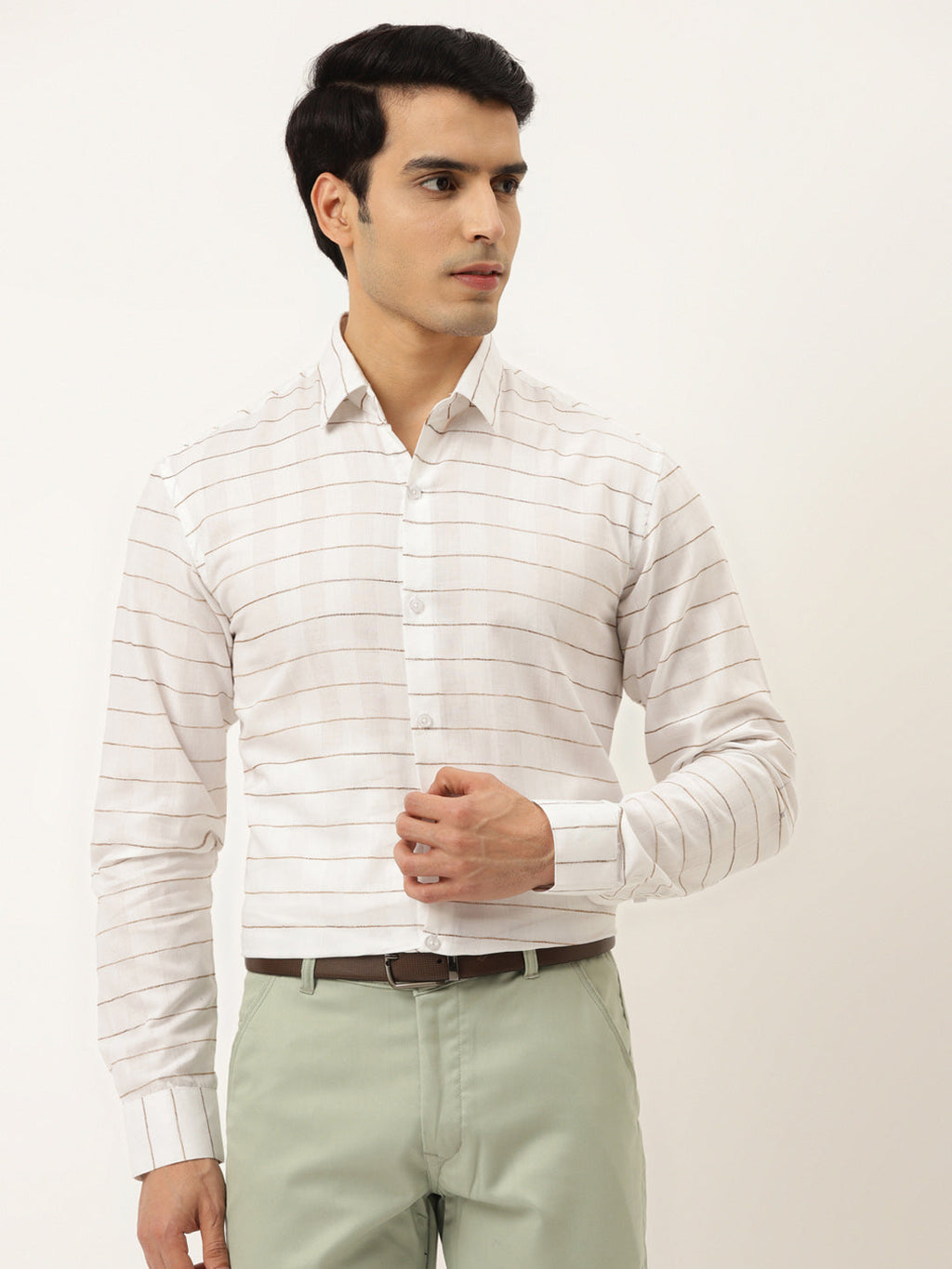 Jainish Men's Formal Cotton Horizontal Striped Shirt ( SF 790White ) | Grocsy