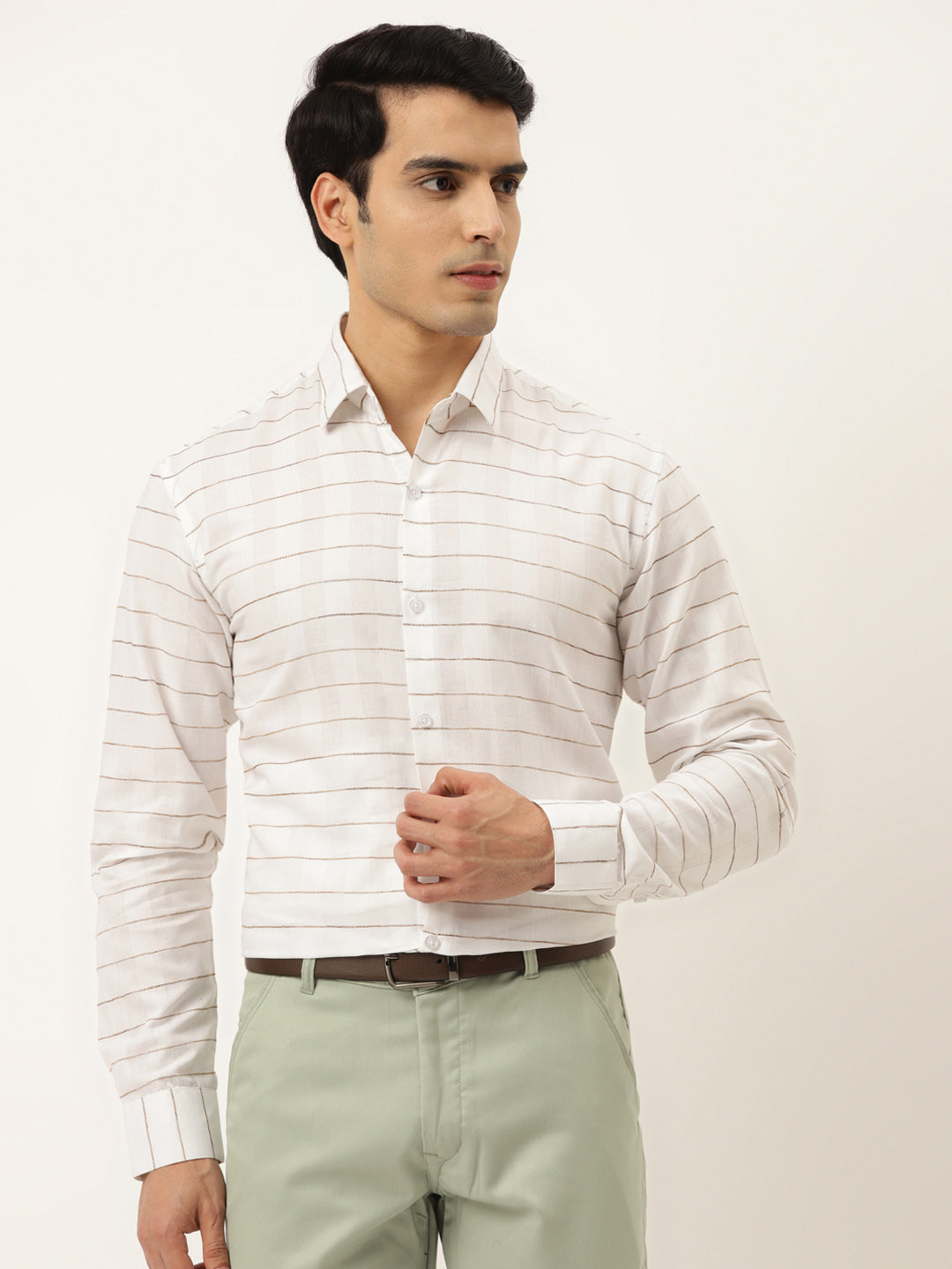 Jainish Men's Formal Cotton Horizontal Striped Shirt ( SF 790White ) | Grocsy