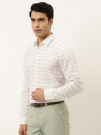 Jainish Men's Formal Cotton Horizontal Striped Shirt ( SF 790White ) | Grocsy