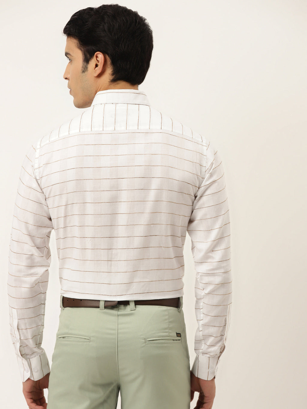 Jainish Men's Formal Cotton Horizontal Striped Shirt ( SF 790White ) | Grocsy