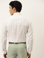 Jainish Men's Formal Cotton Horizontal Striped Shirt ( SF 790White ) | Grocsy