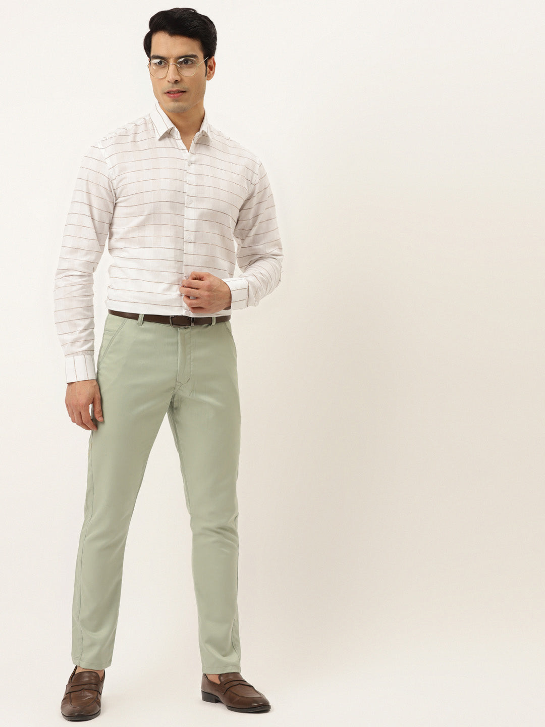 Jainish Men's Formal Cotton Horizontal Striped Shirt ( SF 790White ) | Grocsy