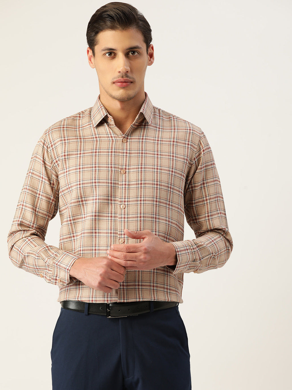 Jainish Men's Cotton Checked Formal Shirts ( SF 791Brown ) | Grocsy